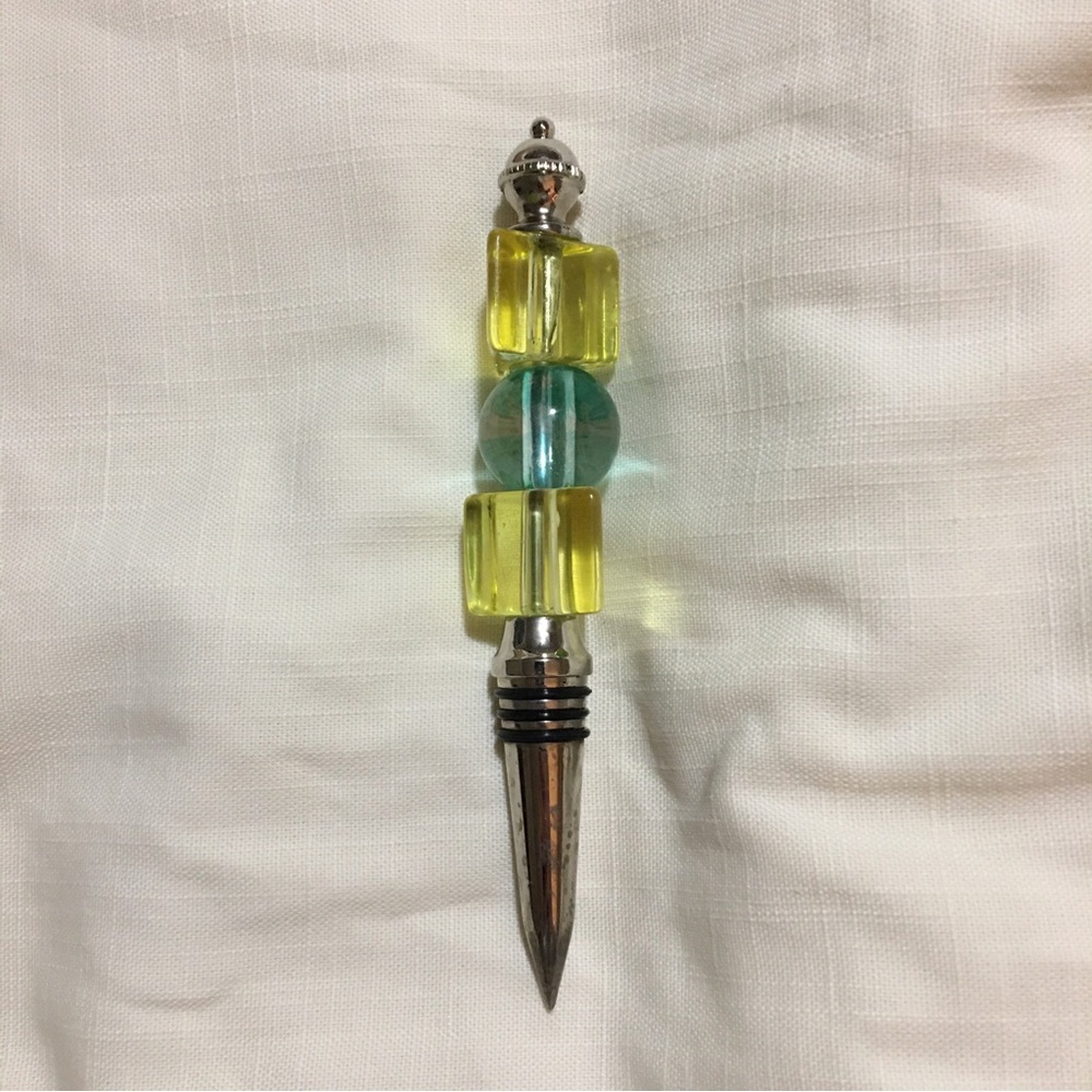 Yellow and Blue Glass Wine Stopper